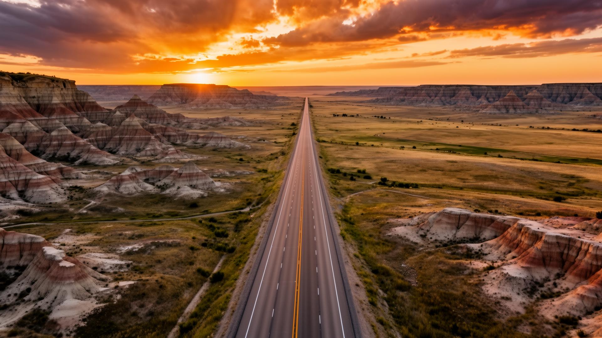 Open road through the South Dakota plains